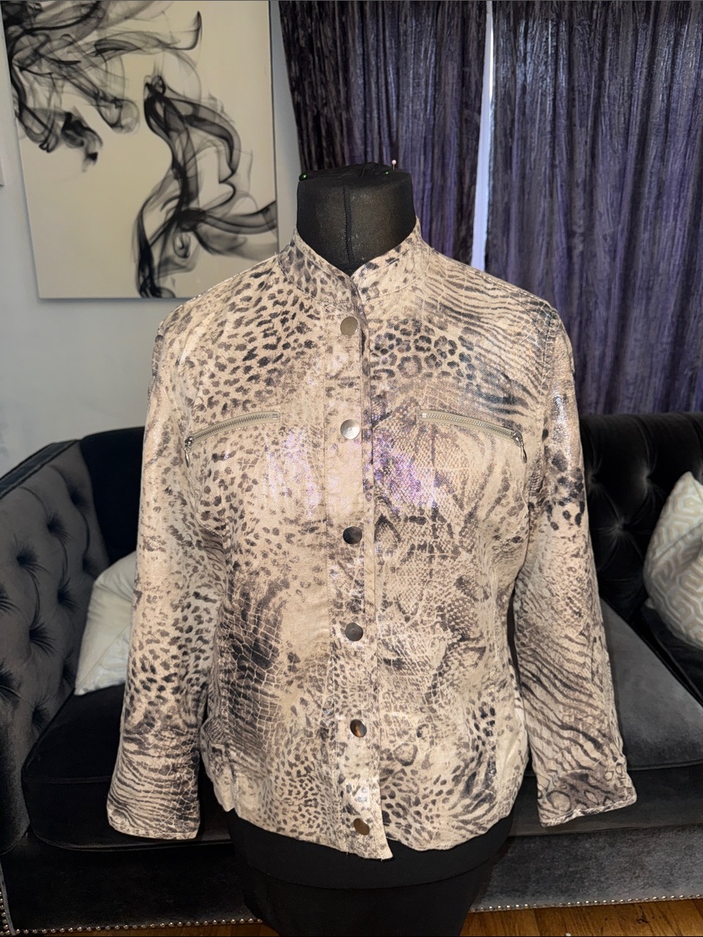 Chico's Neutral Taupe and Brown Animal-Print Jacket